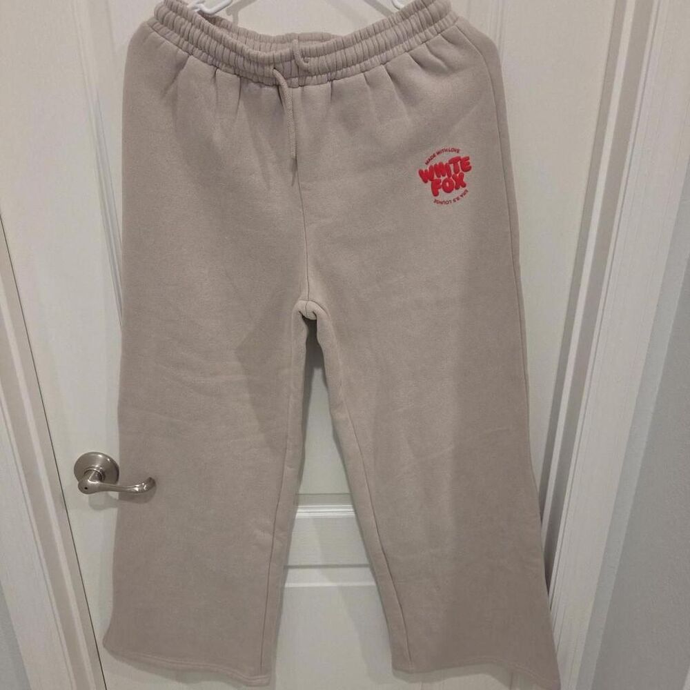 White Fox Made With Love Wide Leg Sweatpants Beige M